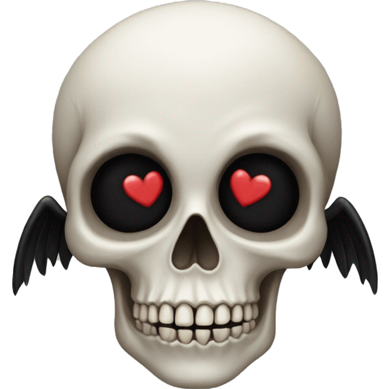 Skull with black hearts for eyes with wings  emoji