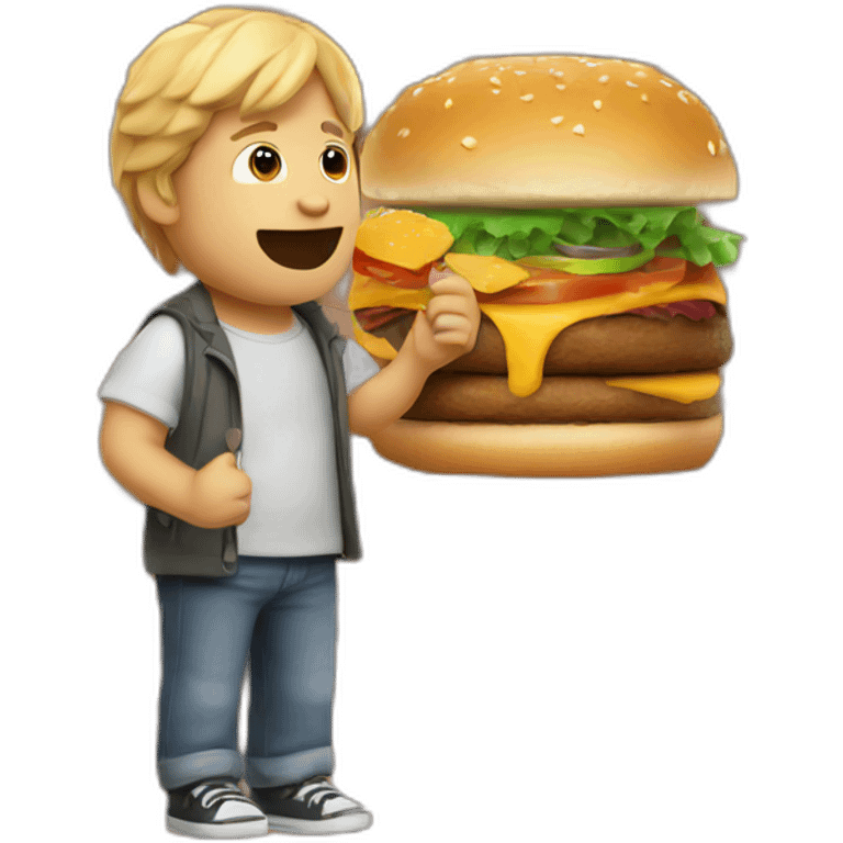 patrick eating a burger while standing on bricks emoji