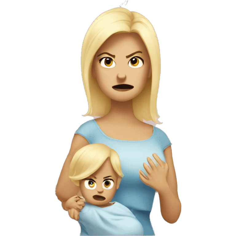 blonde Mama with angry baby emoji