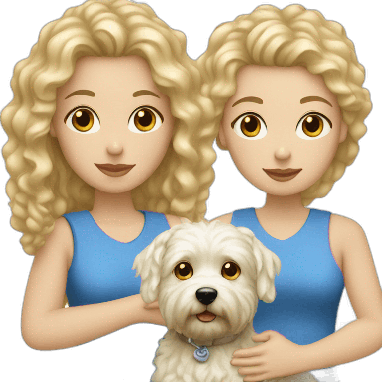 Blond woman with curly hair, blue eyed and her westie dog  emoji