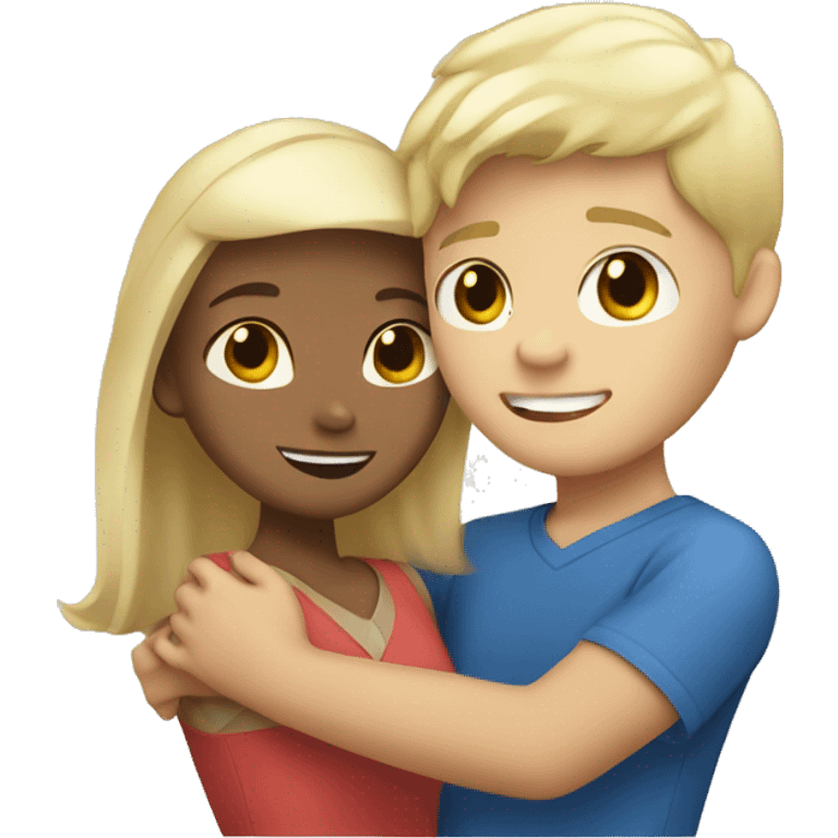 Filipino boy and white blonde girl hugging emoji