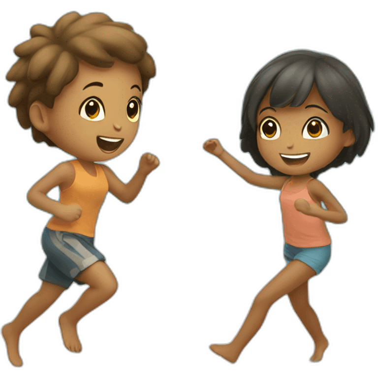 girl & boy playing tag on the beach emoji