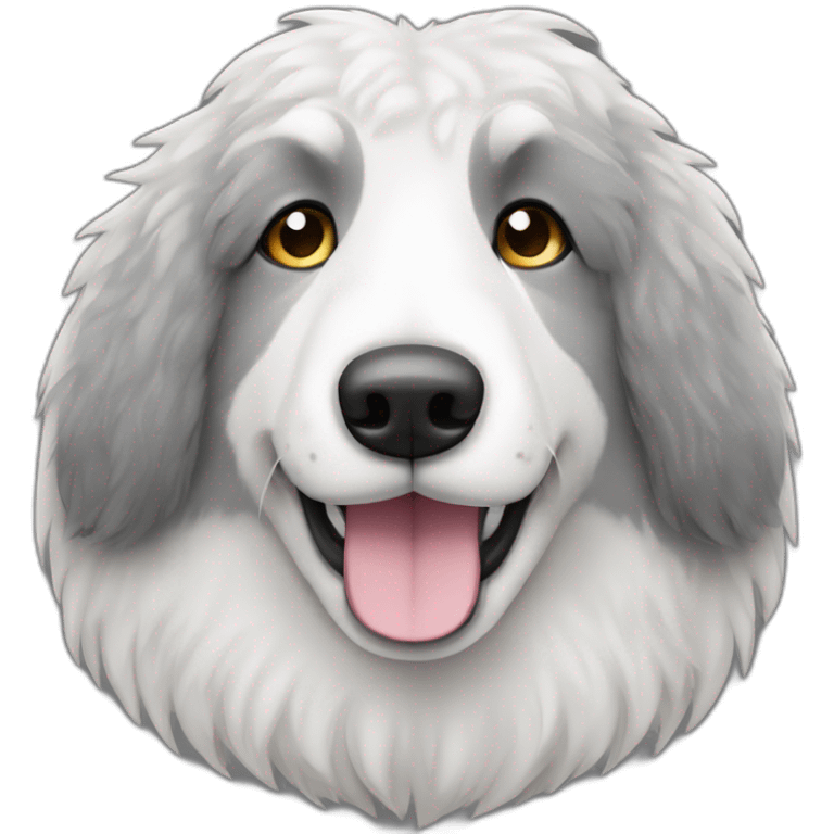 primarily grey and sometimes white flully sheepdog with black eyes that are partially covered by fur emoji