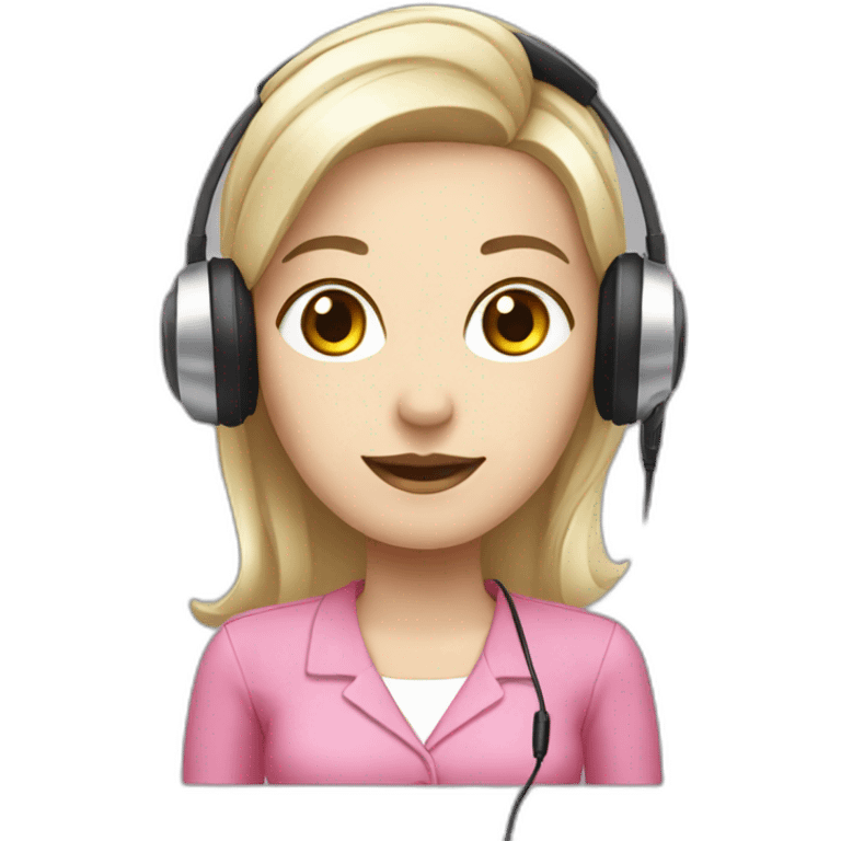 woman Employee with white skin and black eye and headphone with microphone who is wearing pink office clothes emoji