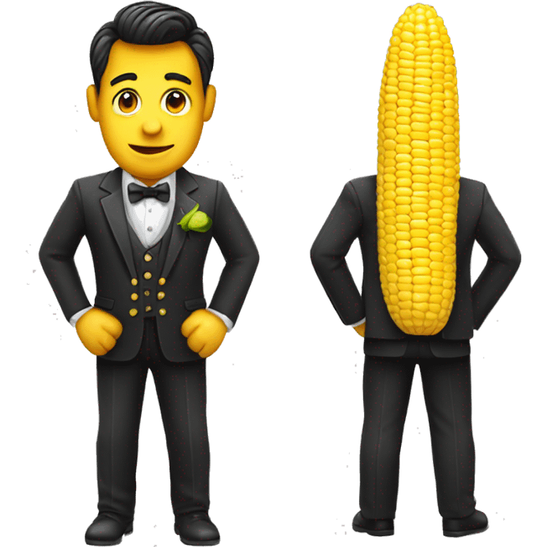 Dapper man in a corn on the cob costume emoji