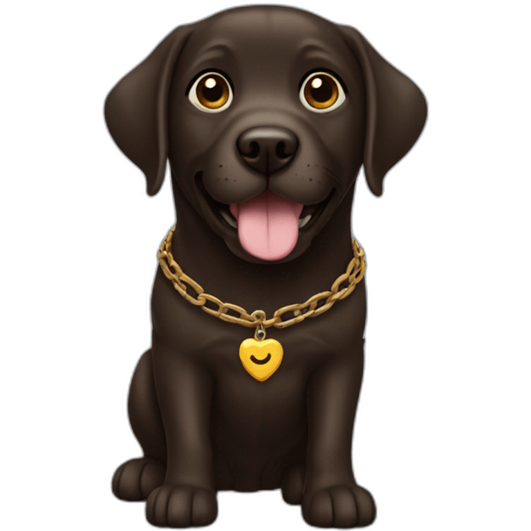 dark brown labrador, smiling, with glasses, and a SAM chain emoji