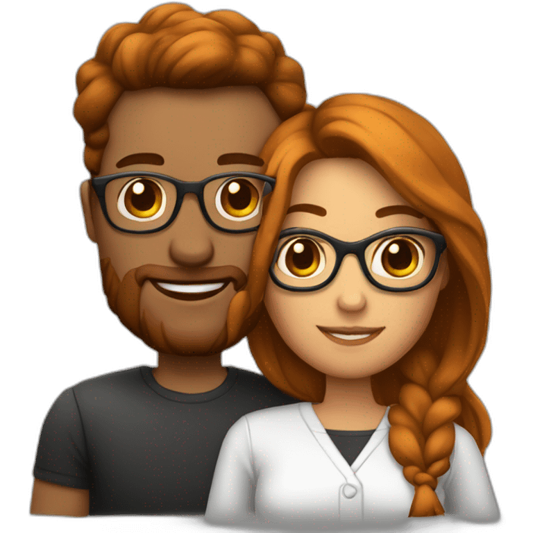 Couple homme brun avec des lunettes qui embrasse une femme rousse emoji