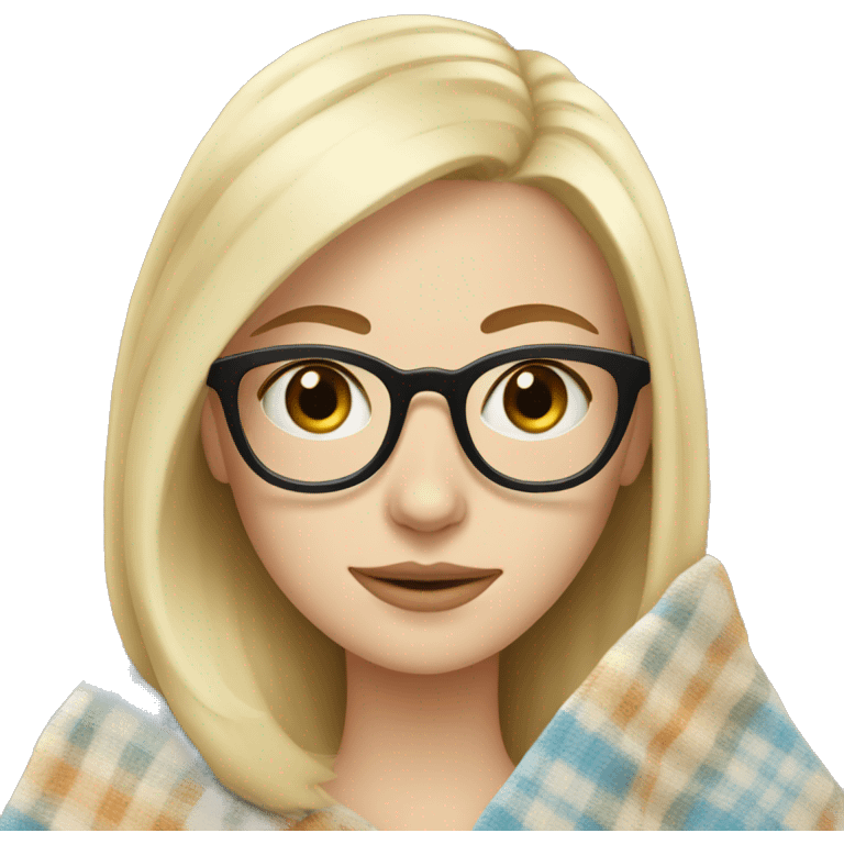 pale blonde girl wearing glasses drinking tea with a blanket emoji