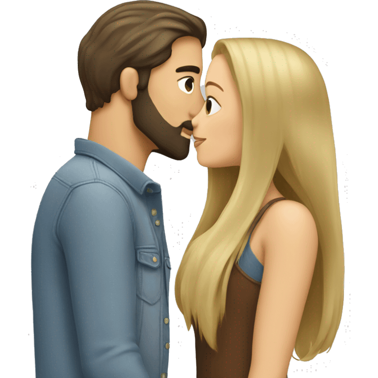 Brunette guy with beard kissing blond girl with long hair emoji