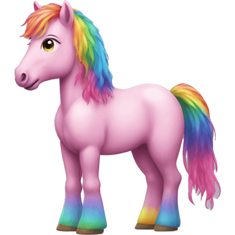 Realistic pink pony with rainbow hair full height emoji