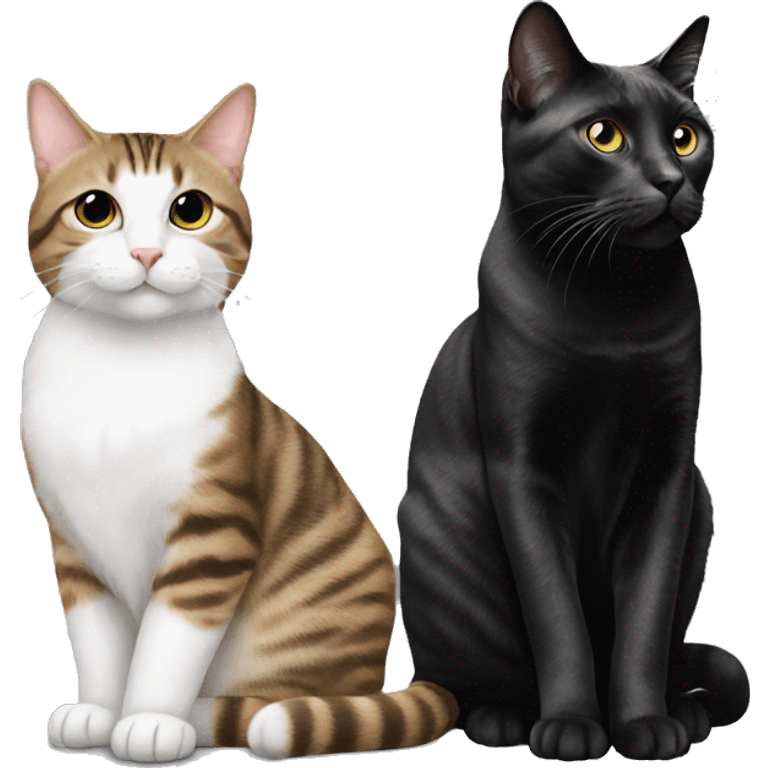 Tabby cat sitting next to black and white cat emoji