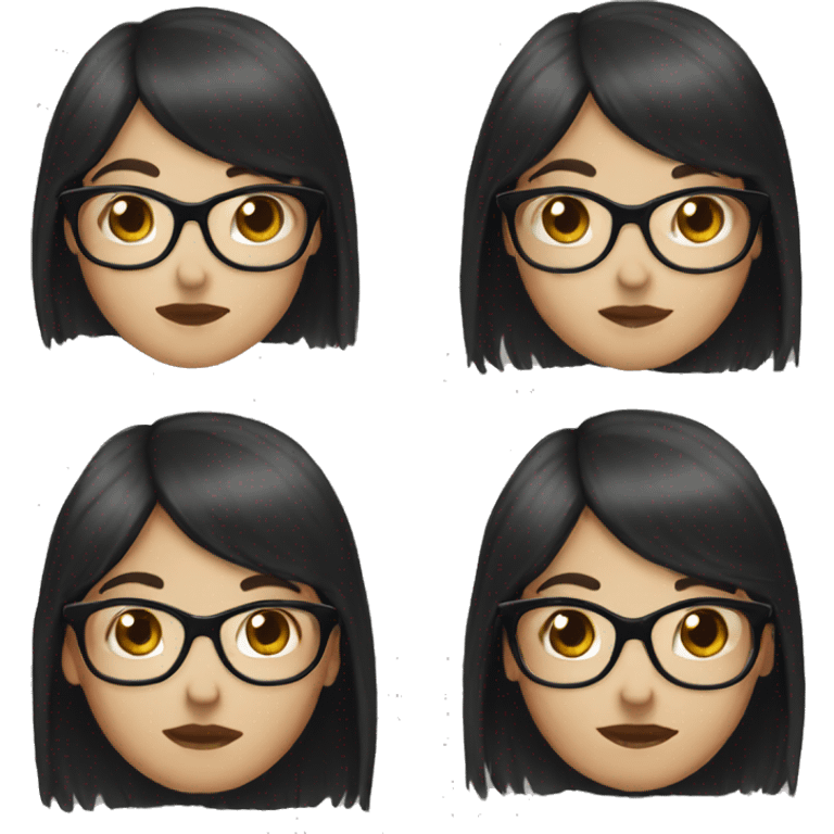 white girl, black long hair and bangs, glasses emoji