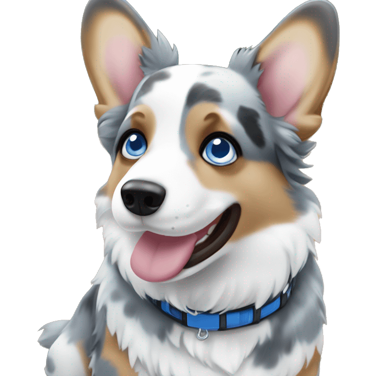 Blue Merle corgi with a blue eye emoji