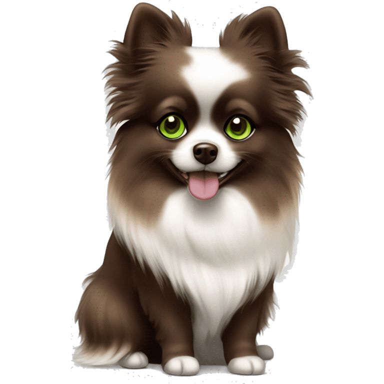 girl chocolate tri merle pomeranian with green eyes  emoji