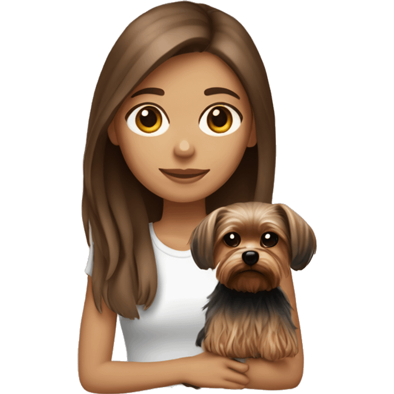 Brown hair girl light skin brown eye holding a yorkshireterrier emoji