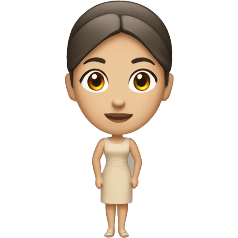 one full body filipina girl in a slim fit beige dress and a sleek bun hairstyle emoji