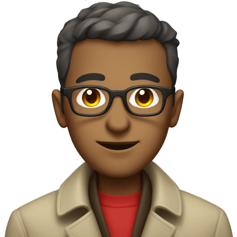 a short haired alchemist man with tinted red glasses in a trench coat emoji