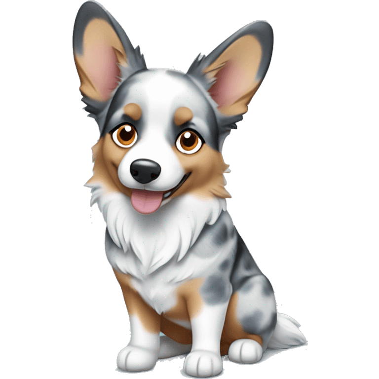 Blue Merle corgi with one blue eye full body emoji