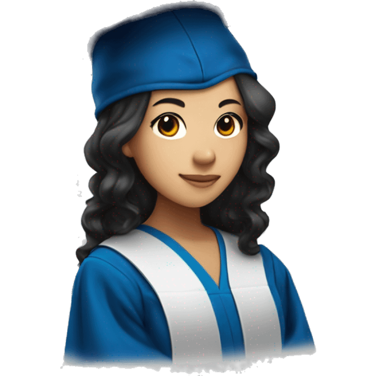 asian girl wearing blue graduation cap with long curly black hair emoji