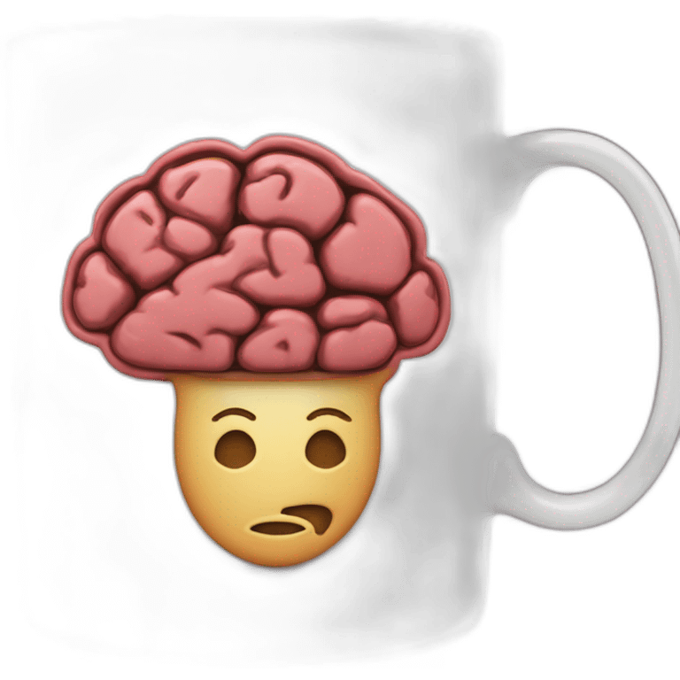 coffee mug with the bsky logo and a brain on it emoji