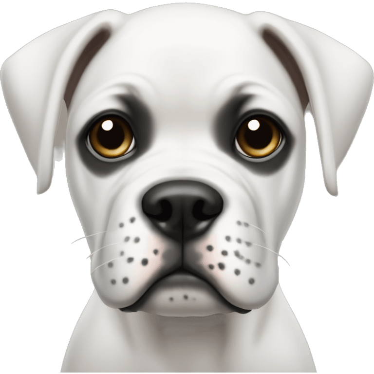 white boxer puppy with a couple small black dots on face  emoji