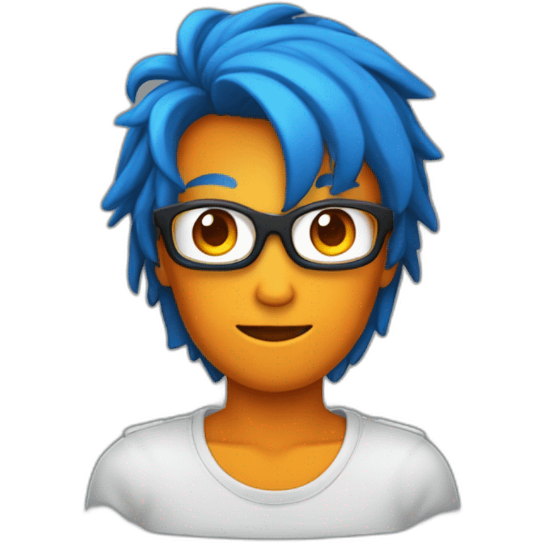 Un mec noir avec des cheveux de couleur bleu et orange moutard sur le visage des symboles doré. Des cornes de bélier orange moutard emoji