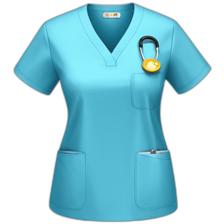 light blue scrub top for nurses with badge emoji