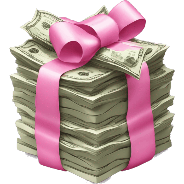 Stack of money tied in pink bow  emoji