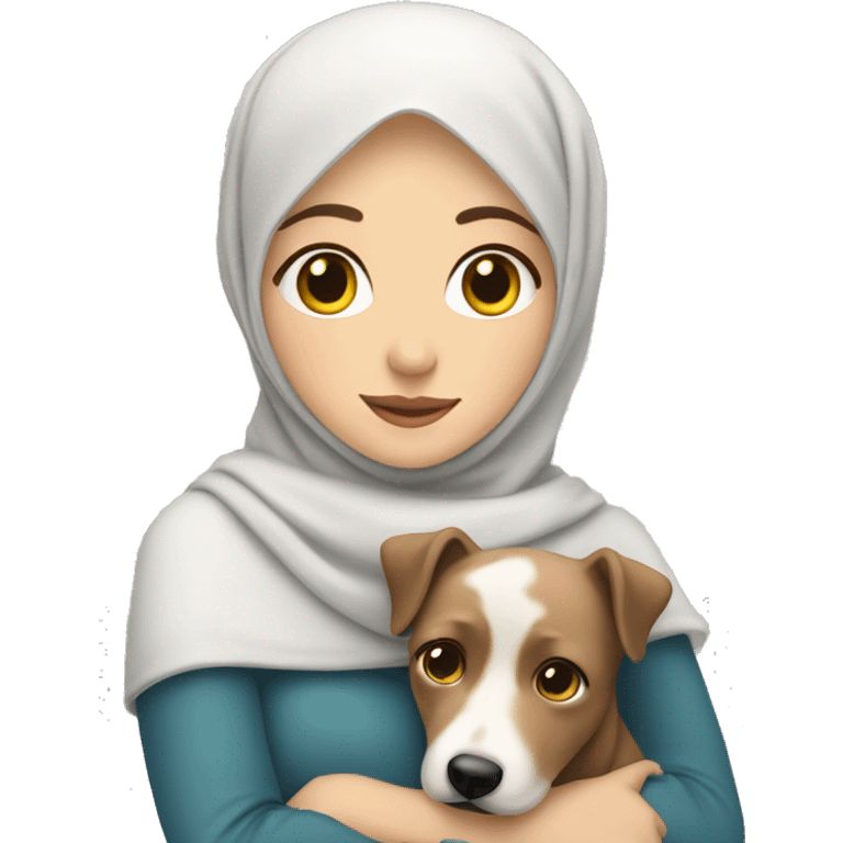 pretty white skin woman with hijab hugging a dog emoji