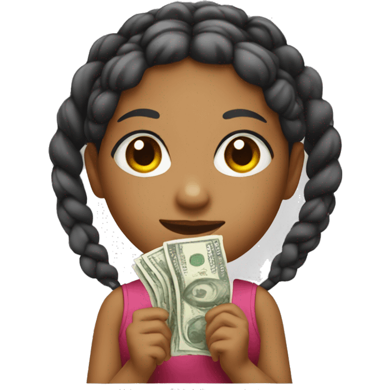 Girl with braids holding money emoji