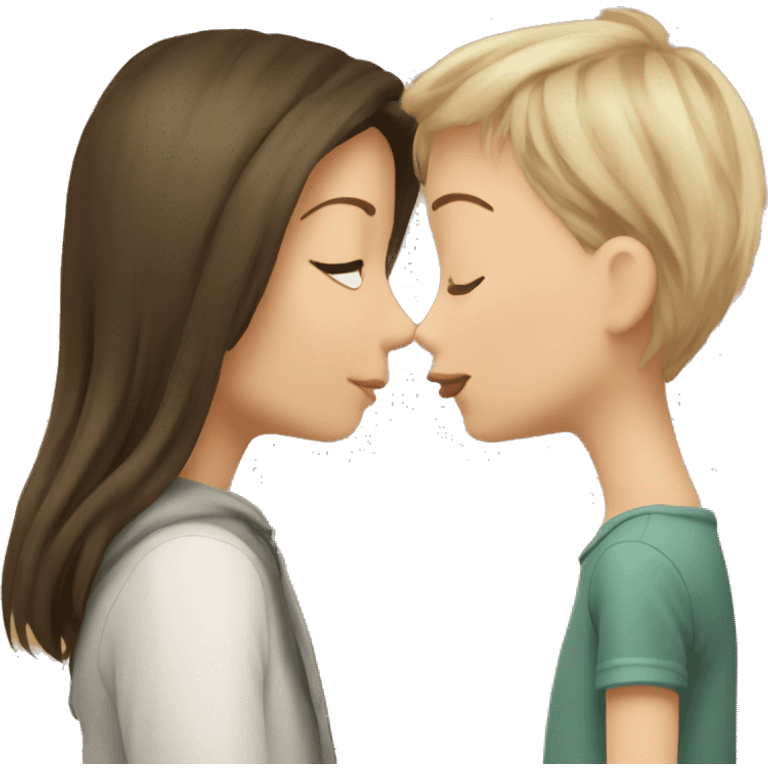 Short long haired girl kissing very tall short haired girl  emoji