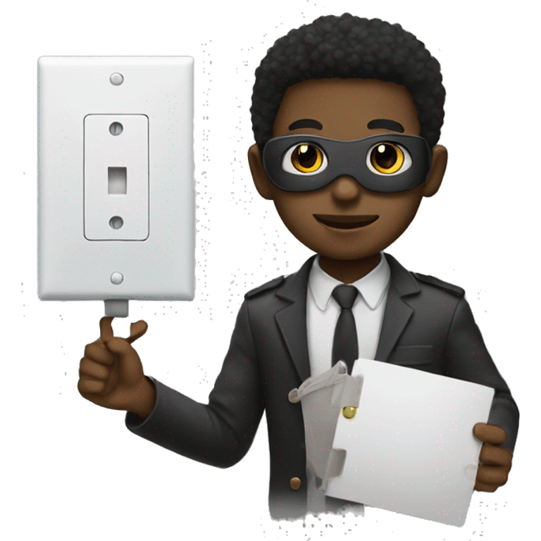 Young black guy with mask holding a light switch  emoji