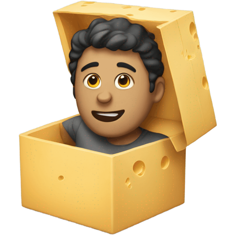 Man stuck in a box with cheese emoji