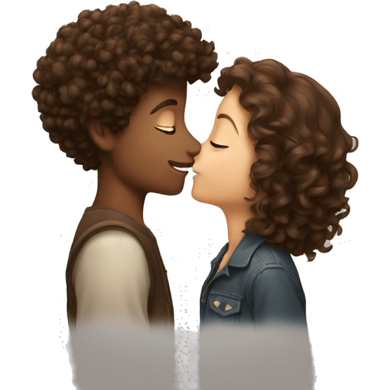 girl brunette kissing brown curly haired boy emoji