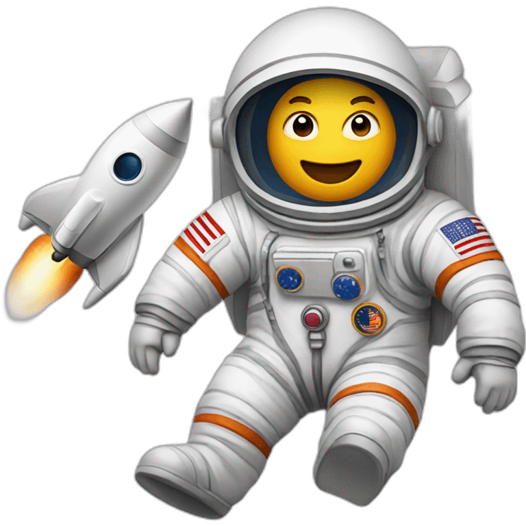 astronaut landing on moon with rocket emoji