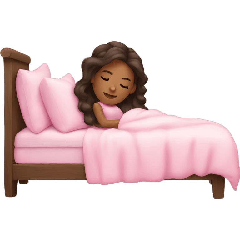 A brunette girl slepping cozy with a vibe pink emoji