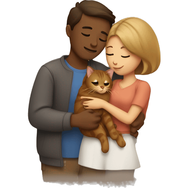 Couple hugging with a brown cat emoji