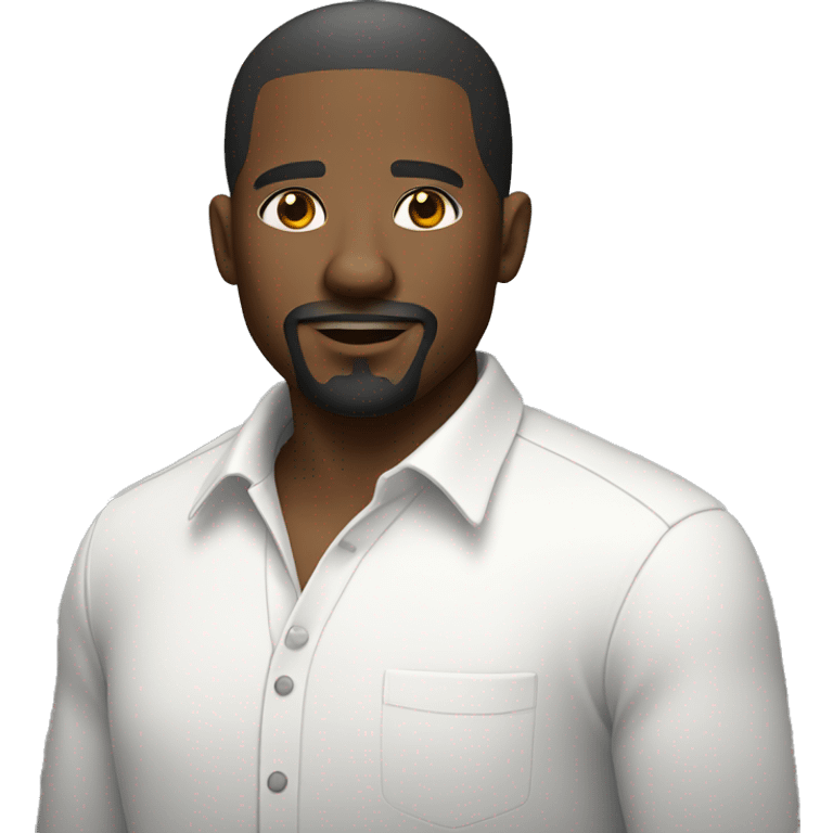 black man with goatee in a white shirt emoji