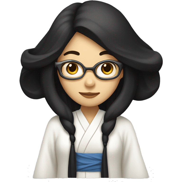 A lady With black long hair wearing a white robe as a TCM physician emoji