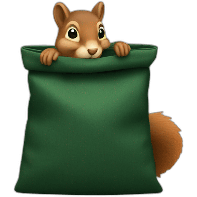 Squirrel with dark green textil bag in right bag emoji