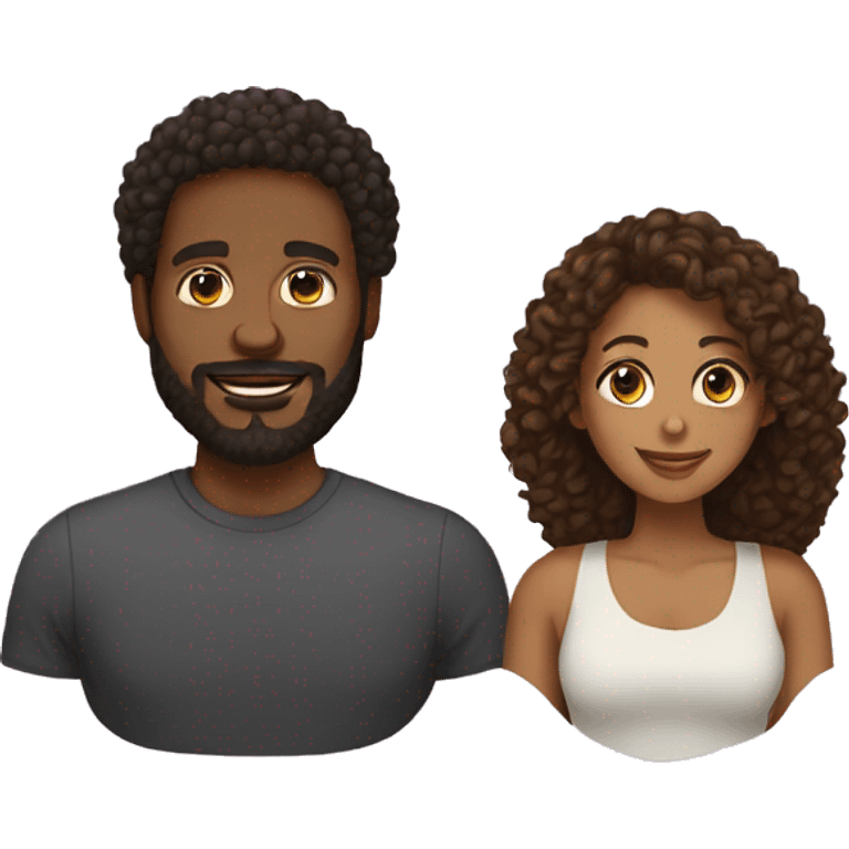 Couple black man with beard and mixed race woman with curly hair emoji