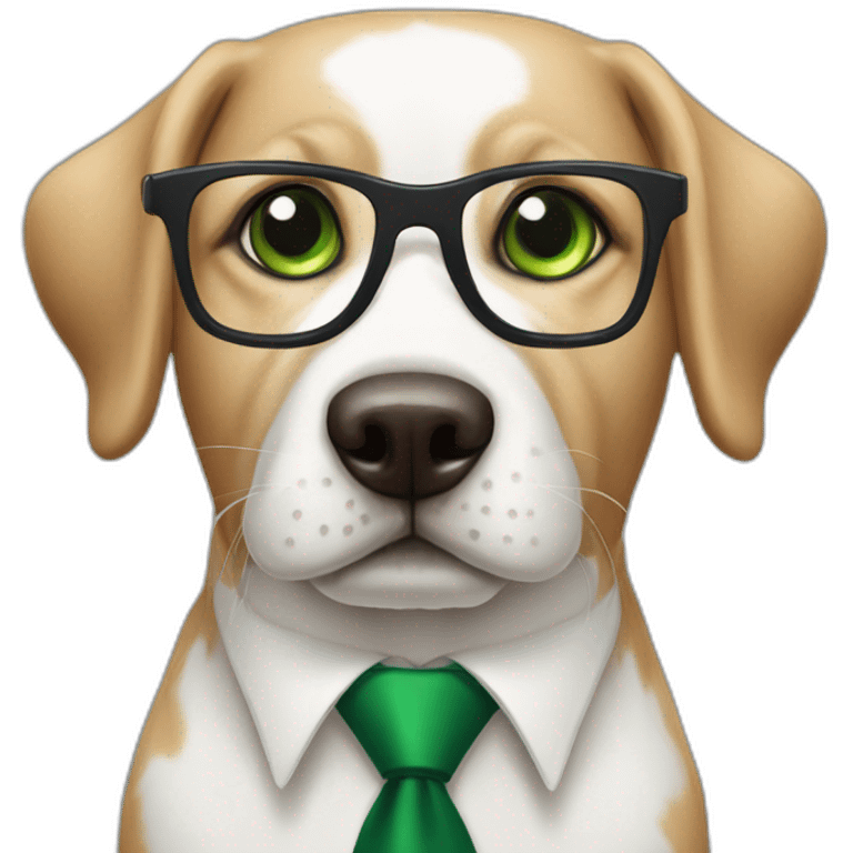 bege-and-white-dog-with-green-eyes-and-glasses-and-tie emoji