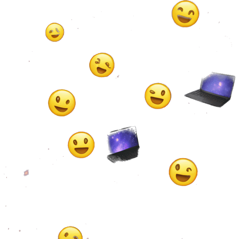 black laptop with galaxy wallpaper emoji