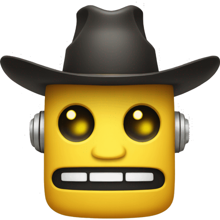 cute robot with a cowboy hat and yellow and black features emoji