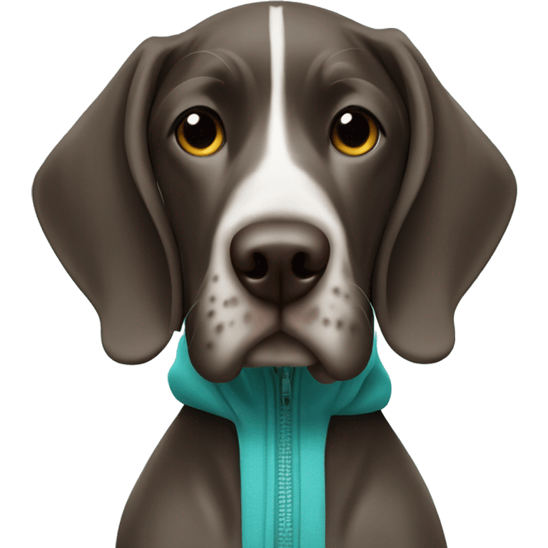 German pointer wearing a turquoise hoodie emoji