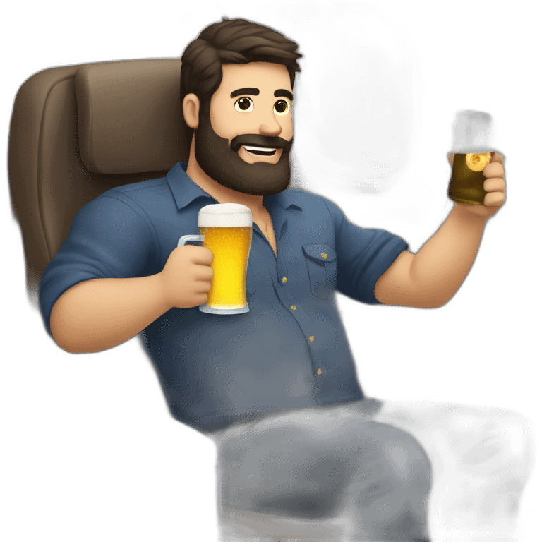 Dark hair beard man drinking beer riding outside a plane emoji