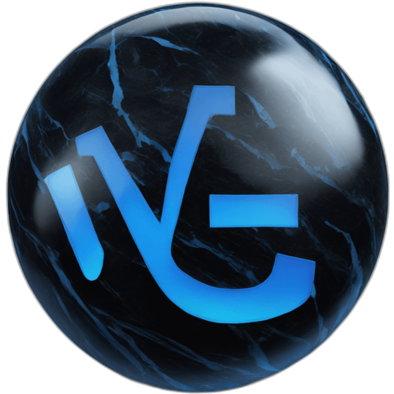 big blue "W" uppercase letter on black marble ball emoji