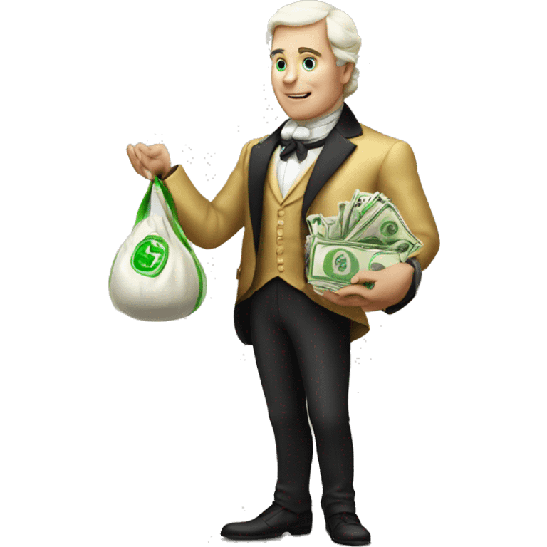 white aristocrat with money bag in his hands emoji