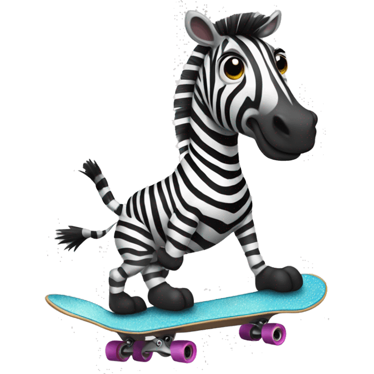 A zebra herself rides a skateboard, looking adventurous and carefree. emoji