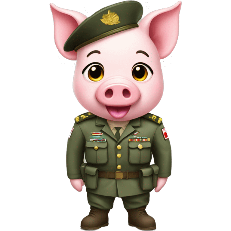 a cute pig with idf uniform emoji